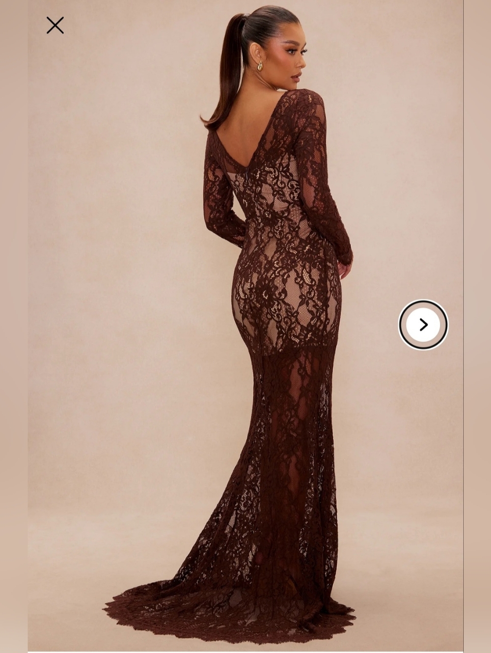 Fashion Nova Womens Luxe Long Sleeve Lace Maxi Dress - Brown